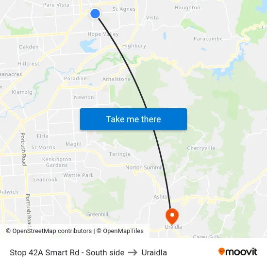 Stop 42A Smart Rd - South side to Uraidla map