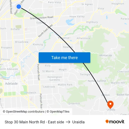 Stop 30 Main North Rd - East side to Uraidla map
