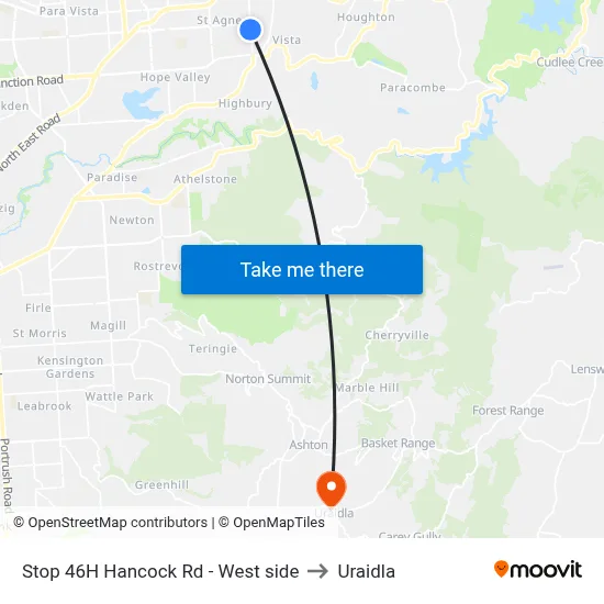 Stop 46H Hancock Rd - West side to Uraidla map