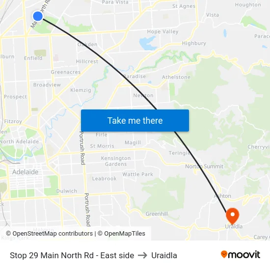 Stop 29 Main North Rd - East side to Uraidla map