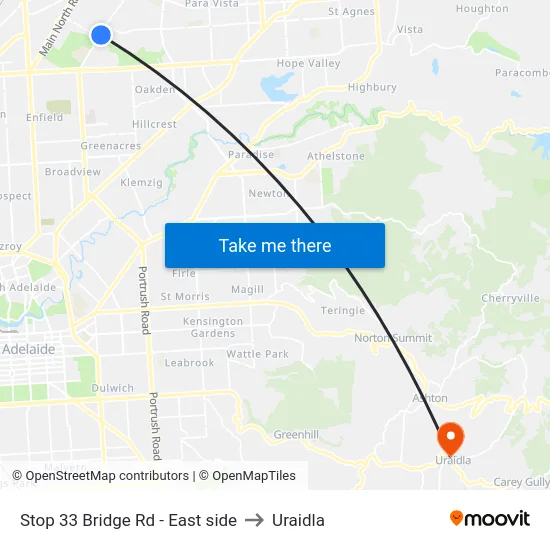 Stop 33 Bridge Rd - East side to Uraidla map