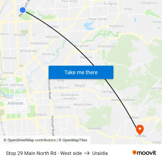 Stop 29 Main North Rd - West side to Uraidla map