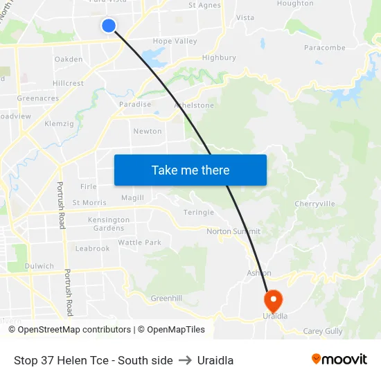 Stop 37 Helen Tce - South side to Uraidla map