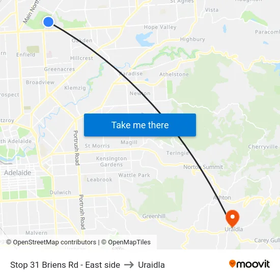 Stop 31 Briens Rd - East side to Uraidla map