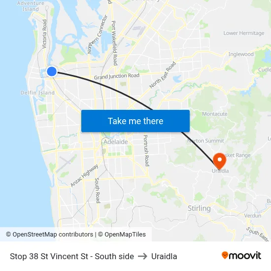 Stop 38 St Vincent St - South side to Uraidla map