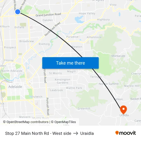 Stop 27 Main North Rd - West side to Uraidla map
