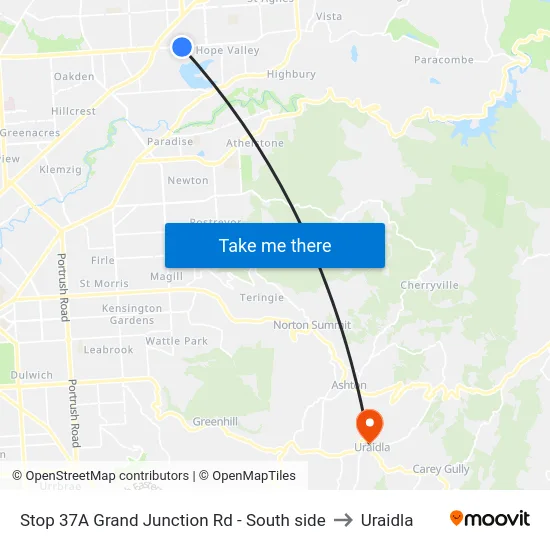 Stop 37A Grand Junction Rd - South side to Uraidla map