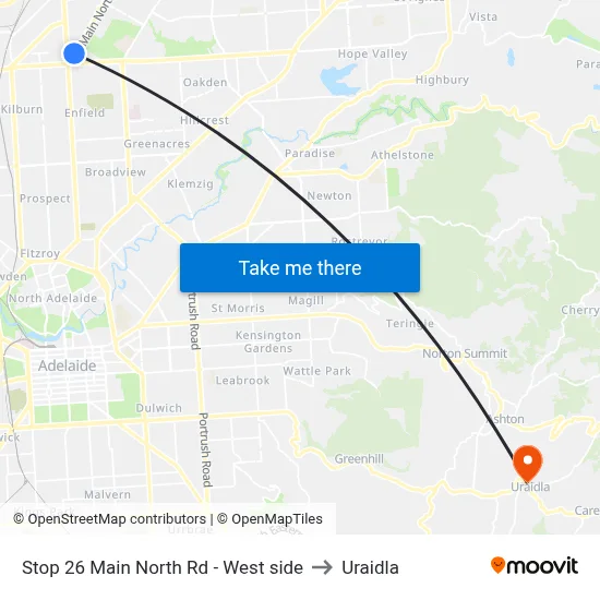 Stop 26 Main North Rd - West side to Uraidla map