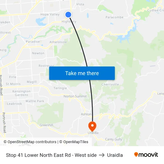 Stop 41 Lower North East Rd - West side to Uraidla map