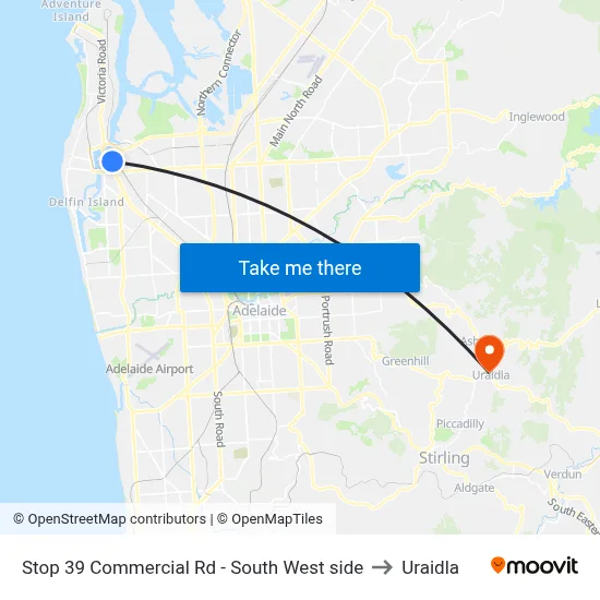 Stop 39 Commercial Rd - South West side to Uraidla map