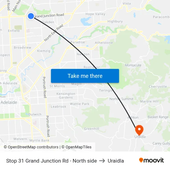Stop 31 Grand Junction Rd - North side to Uraidla map