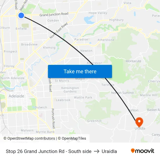 Stop 26 Grand Junction Rd - South side to Uraidla map