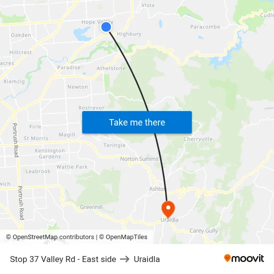 Stop 37 Valley Rd - East side to Uraidla map