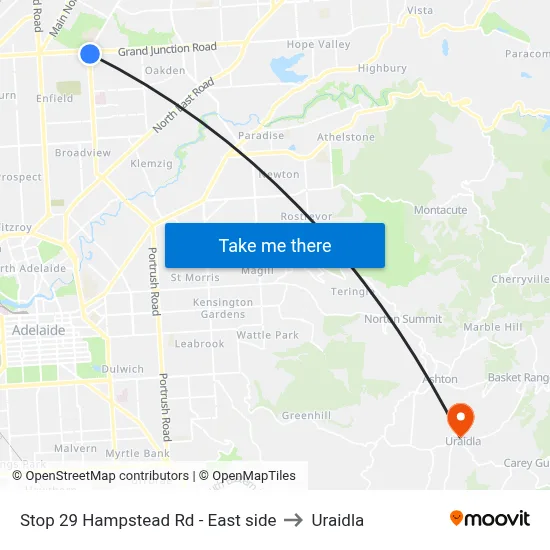 Stop 29 Hampstead Rd - East side to Uraidla map