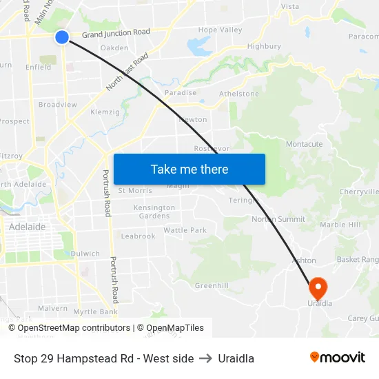 Stop 29 Hampstead Rd - West side to Uraidla map
