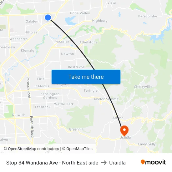 Stop 34 Wandana Ave - North East side to Uraidla map