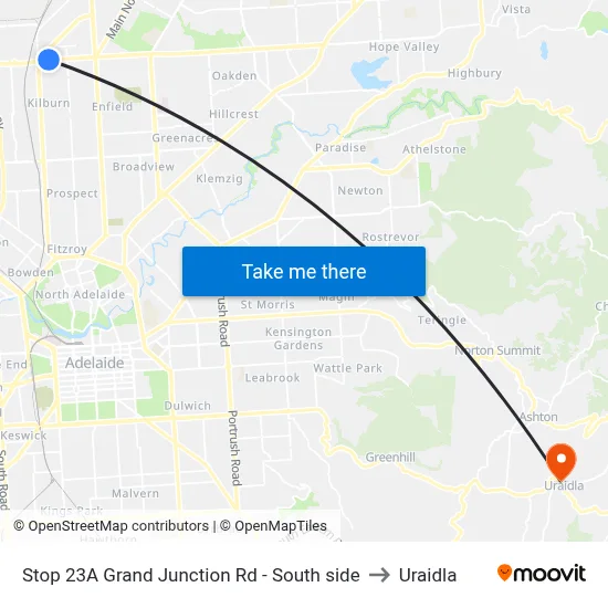 Stop 23A Grand Junction Rd - South side to Uraidla map