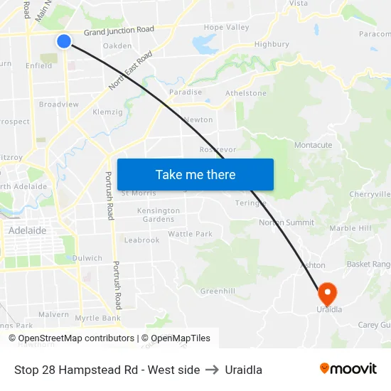 Stop 28 Hampstead Rd - West side to Uraidla map