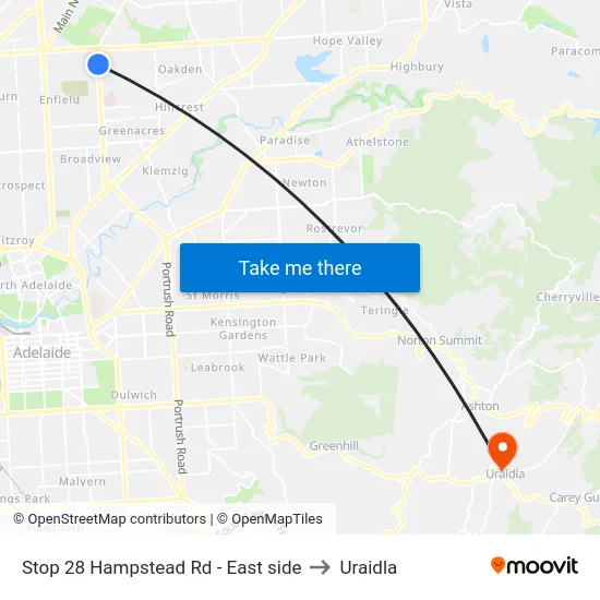 Stop 28 Hampstead Rd - East side to Uraidla map