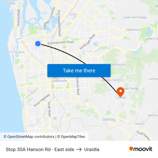 Stop 30A Hanson Rd - East side to Uraidla map