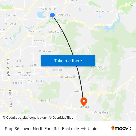 Stop 36 Lower North East Rd - East side to Uraidla map