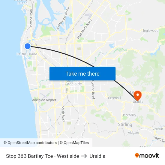 Stop 36B Bartley Tce - West side to Uraidla map