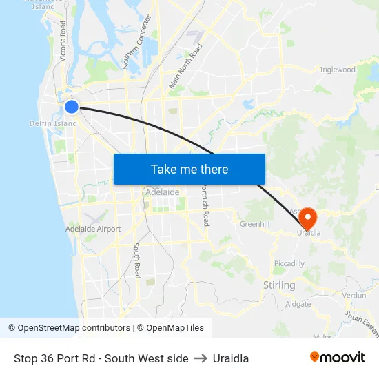 Stop 36 Port Rd - South West side to Uraidla map