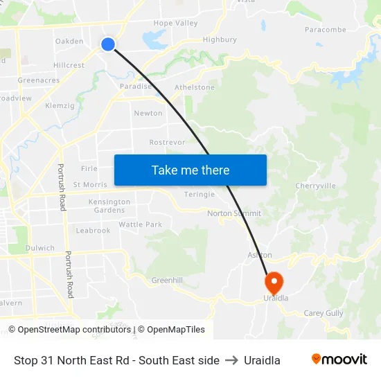 Stop 31 North East Rd - South East side to Uraidla map