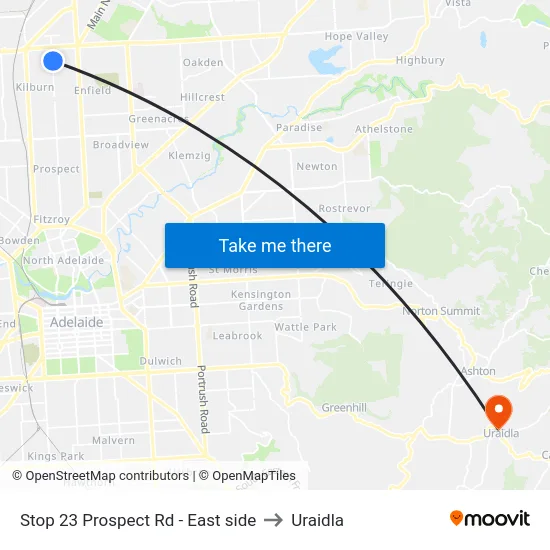 Stop 23 Prospect Rd - East side to Uraidla map