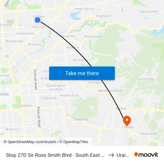 Stop 27D Sir Ross Smith Blvd - South East side to Uraidla map