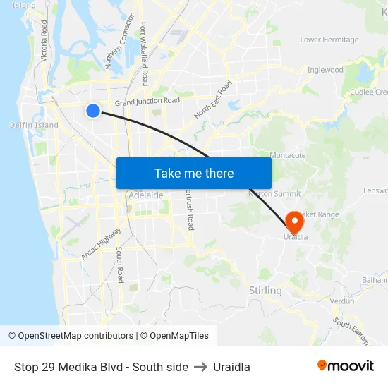 Stop 29 Medika Blvd - South side to Uraidla map