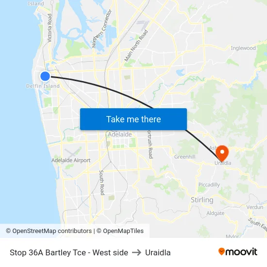 Stop 36A Bartley Tce - West side to Uraidla map