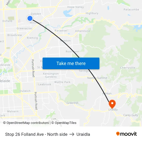 Stop 26 Folland Ave - North side to Uraidla map
