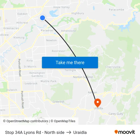 Stop 34A Lyons Rd - North side to Uraidla map