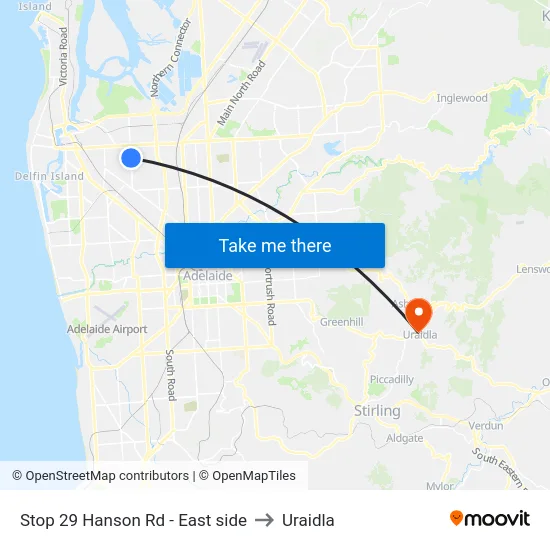 Stop 29 Hanson Rd - East side to Uraidla map