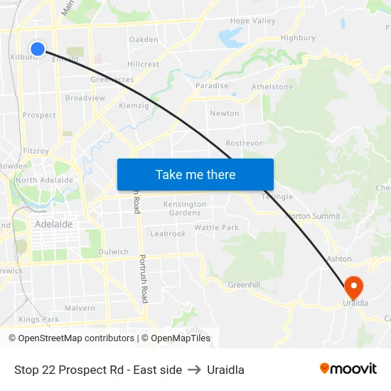 Stop 22 Prospect Rd - East side to Uraidla map
