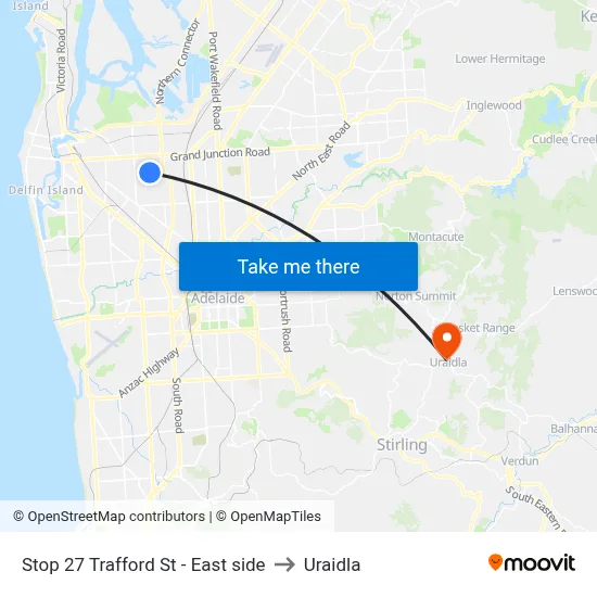 Stop 27 Trafford St - East side to Uraidla map