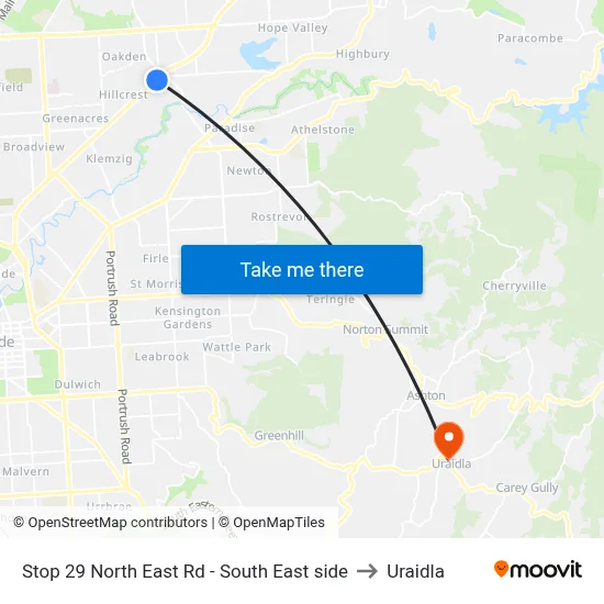 Stop 29 North East Rd - South East side to Uraidla map