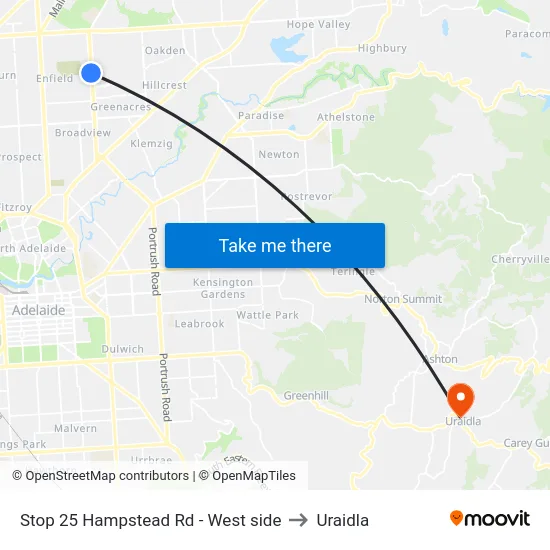 Stop 25 Hampstead Rd - West side to Uraidla map