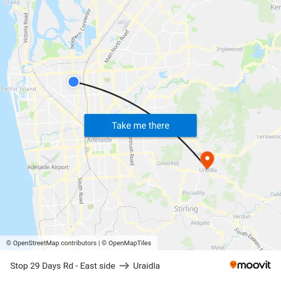 Stop 29 Days Rd - East side to Uraidla map