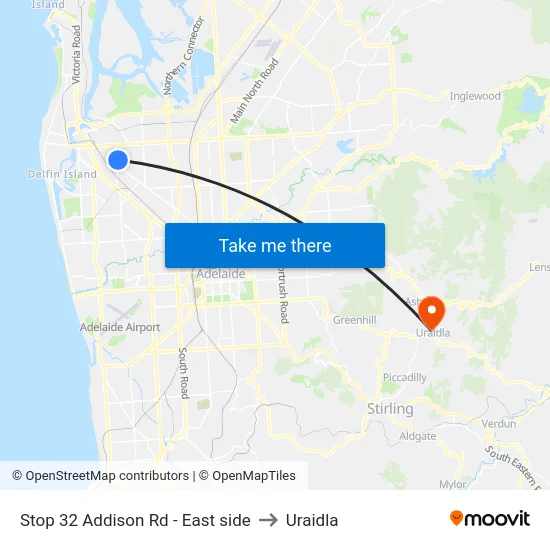 Stop 32 Addison Rd - East side to Uraidla map