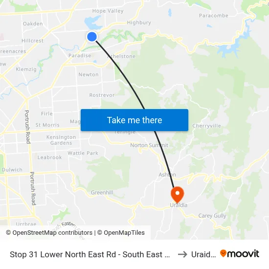 Stop 31 Lower North East Rd - South East side to Uraidla map