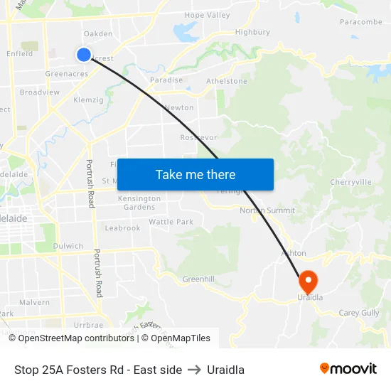 Stop 25A Fosters Rd - East side to Uraidla map