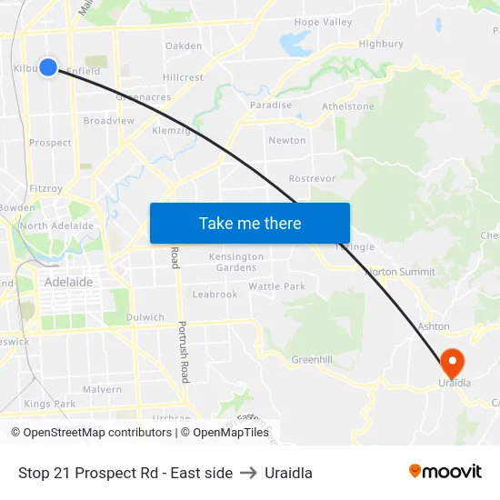 Stop 21 Prospect Rd - East side to Uraidla map