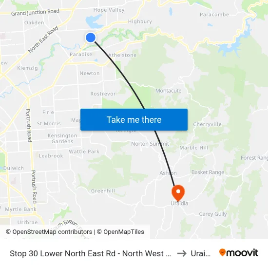 Stop 30 Lower North East Rd - North West side to Uraidla map