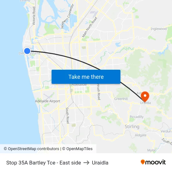 Stop 35A Bartley Tce - East side to Uraidla map