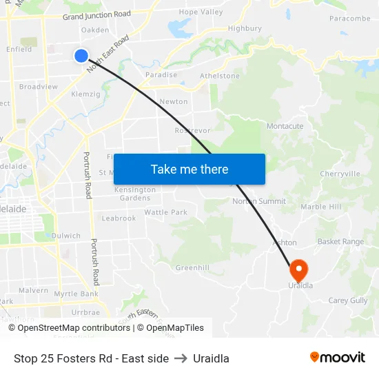 Stop 25 Fosters Rd - East side to Uraidla map