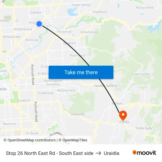 Stop 26 North East Rd - South East side to Uraidla map