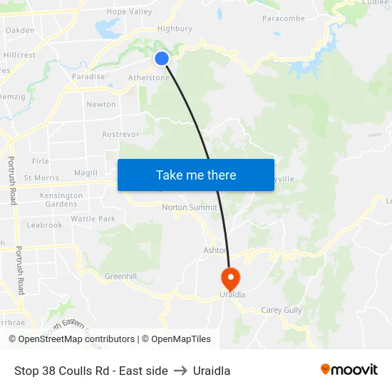 Stop 38 Coulls Rd - East side to Uraidla map
