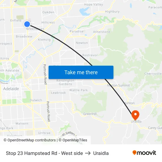 Stop 23 Hampstead Rd - West side to Uraidla map